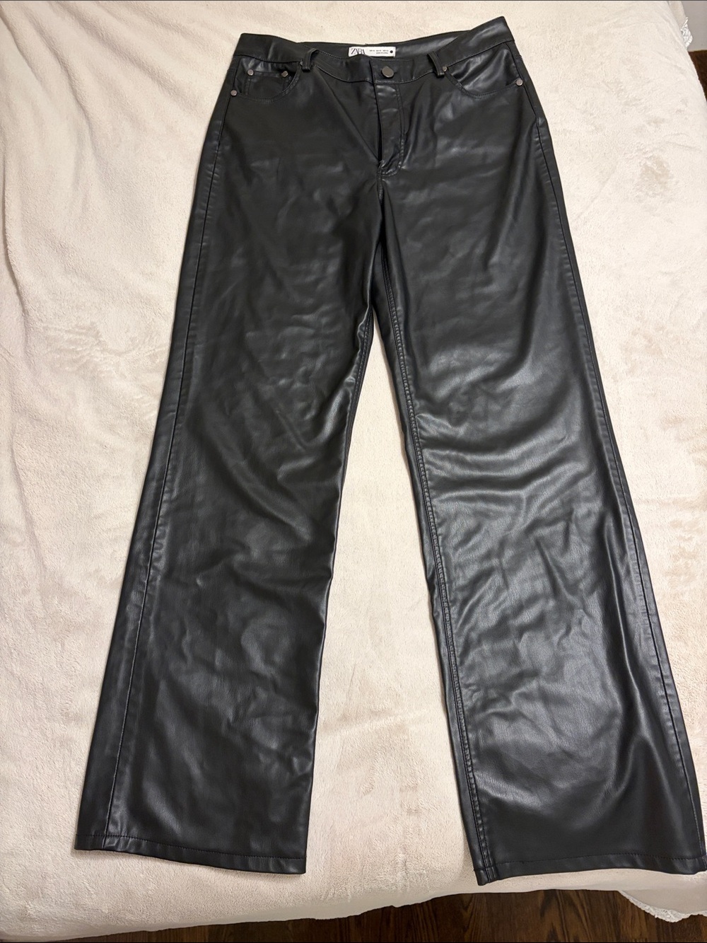 Zara Black Faux Leather Wide-Leg Pants